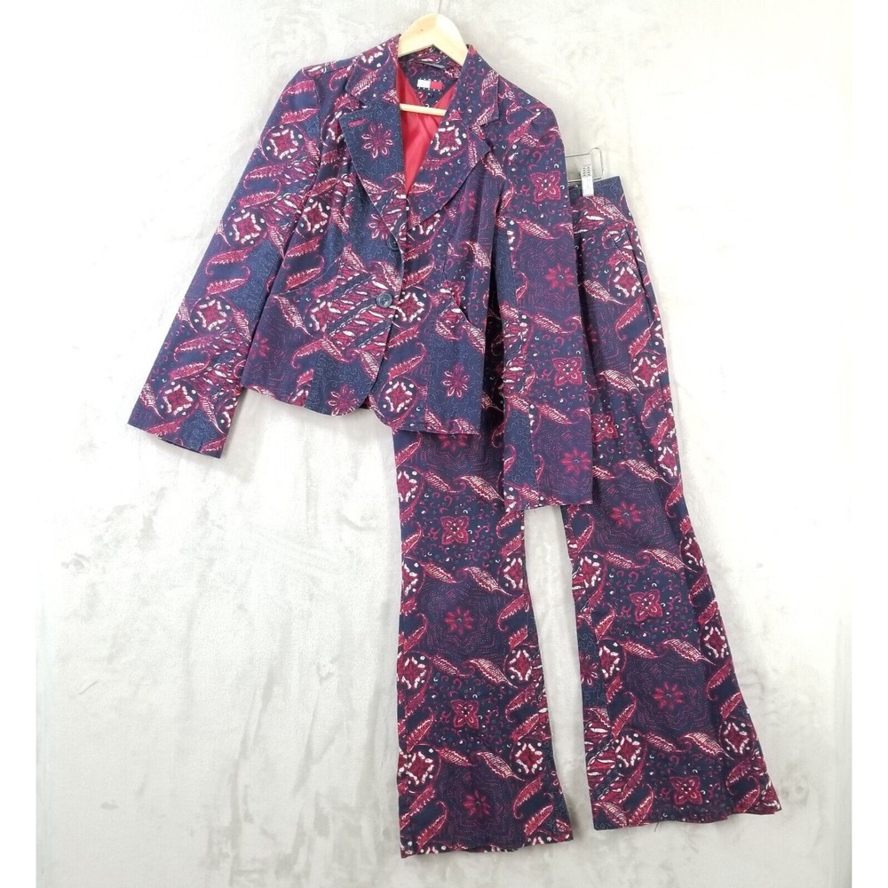 Vtg Tommy‎ Hilfiger Pant Suit Women M Paisley Low Rise Pleated Bell Bottom Y2K